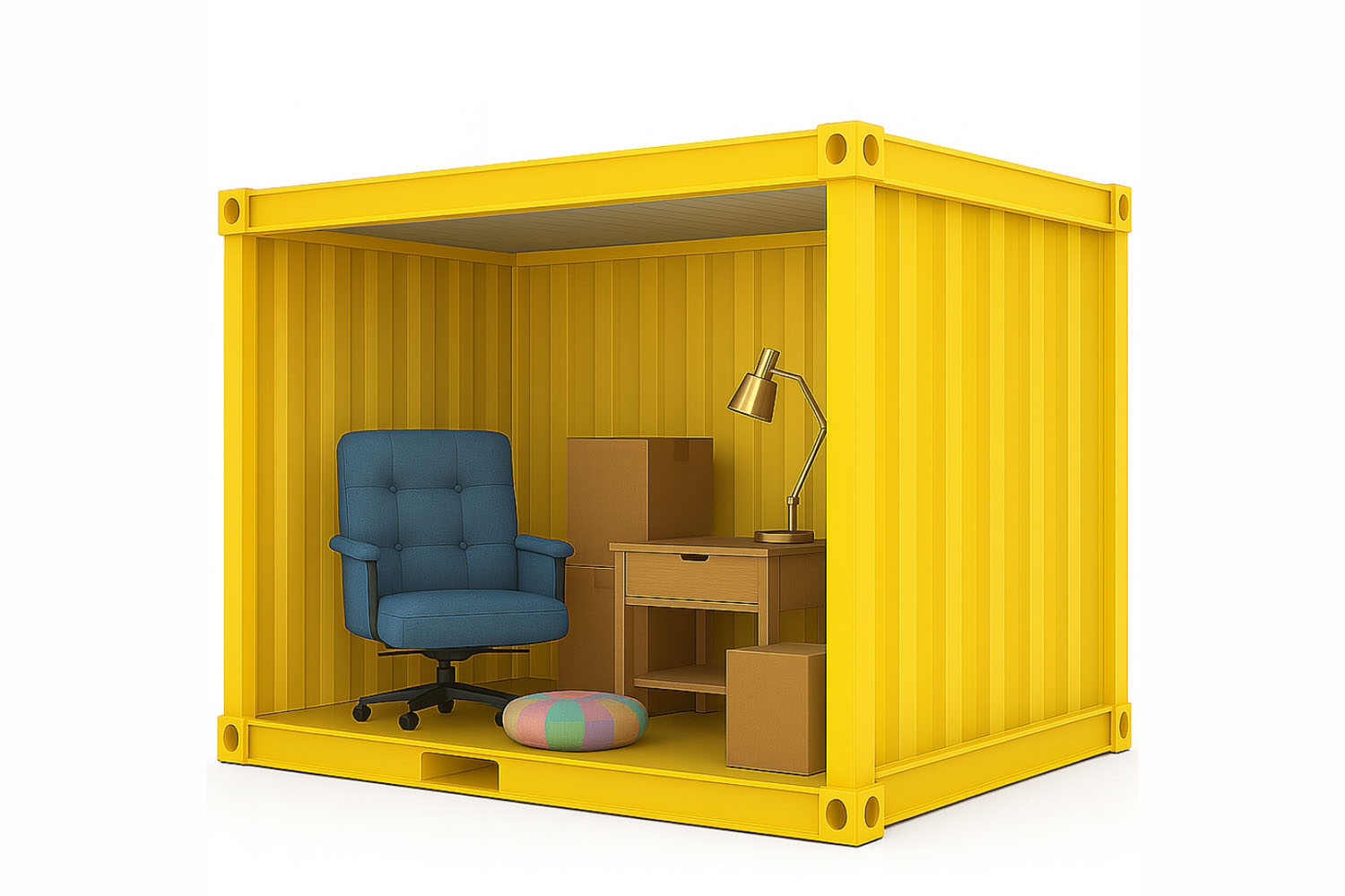 Empty 10 ft storage container with the side open