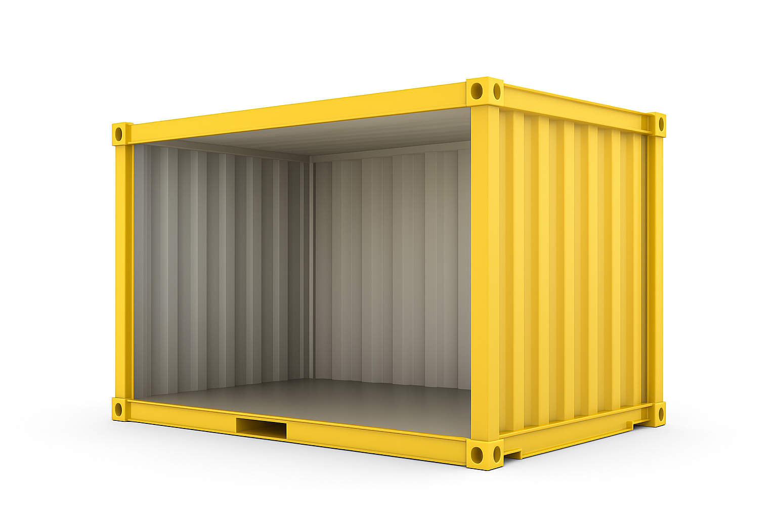 Empty 10 ft storage container with the side open