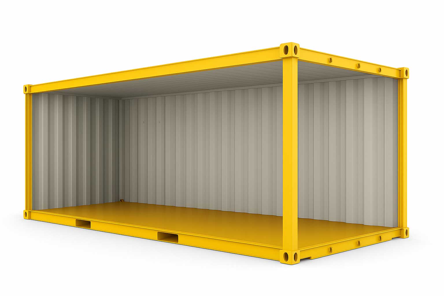Empty 20 ft storage container with the side open